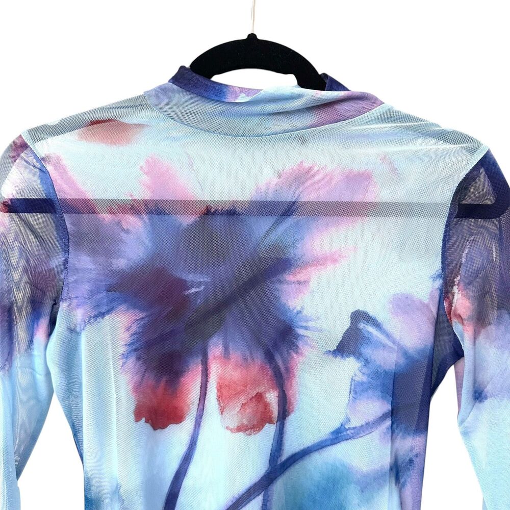 BY ANTHROPOLOGIE Floral Mesh Turtleneck Top Blue X-Small NEW NWT - Picture 5 of 6